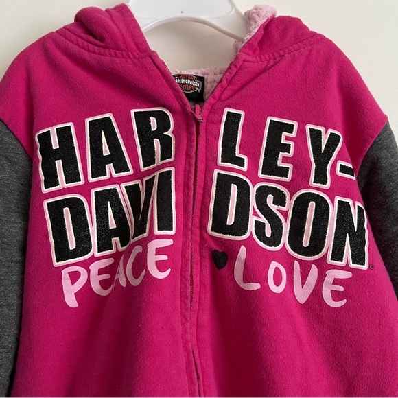Harley-Davidson Kids Pink and Gray Zip Up Hoodie Fleece Lined-Size 6 Girls - Picture 2 of 9